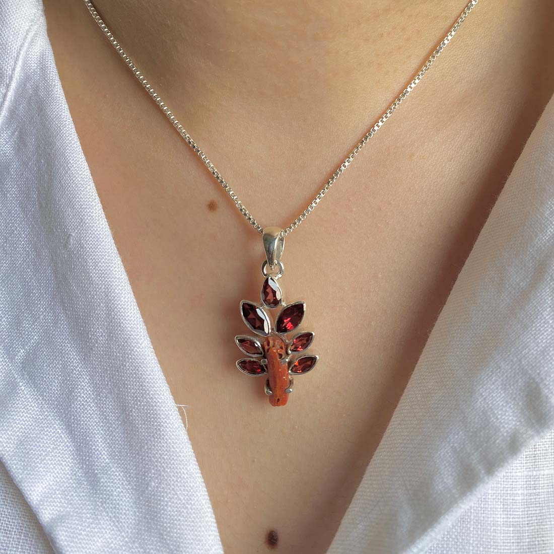 Red Coral & Garnet Pendant-(COR-P-41)